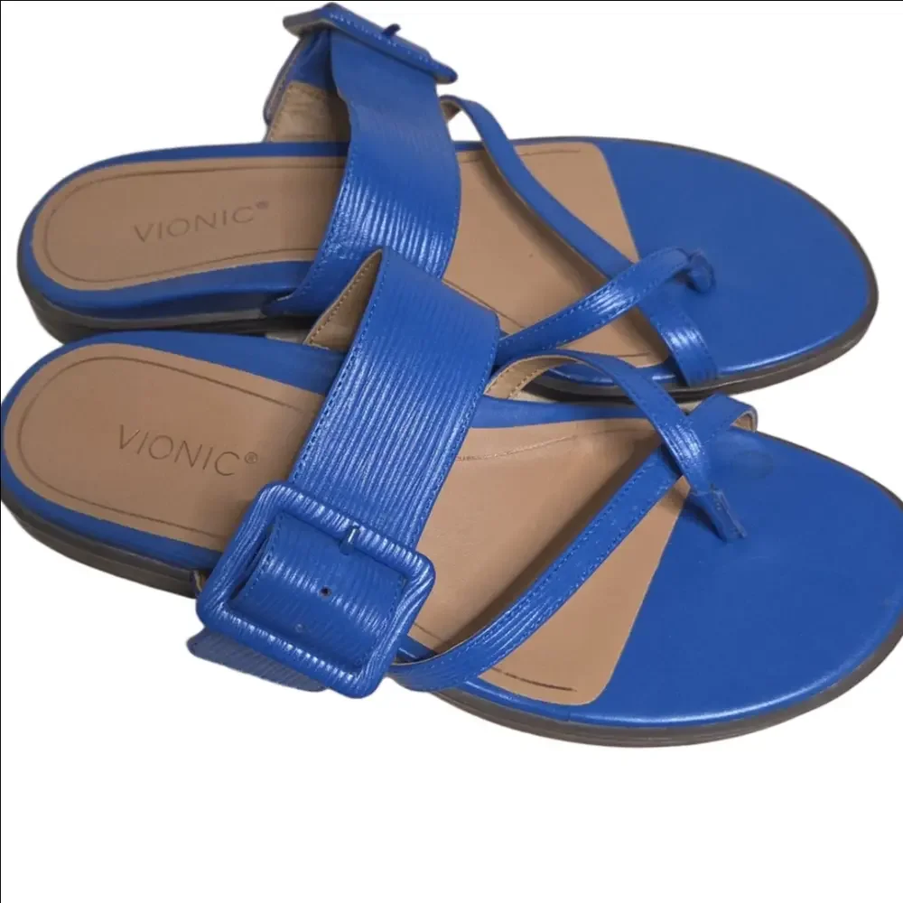 Vionic Arch Support Royal Blue Women's Julep Sandals Flipflops Leather 7.5W - Picture 3 of 9
